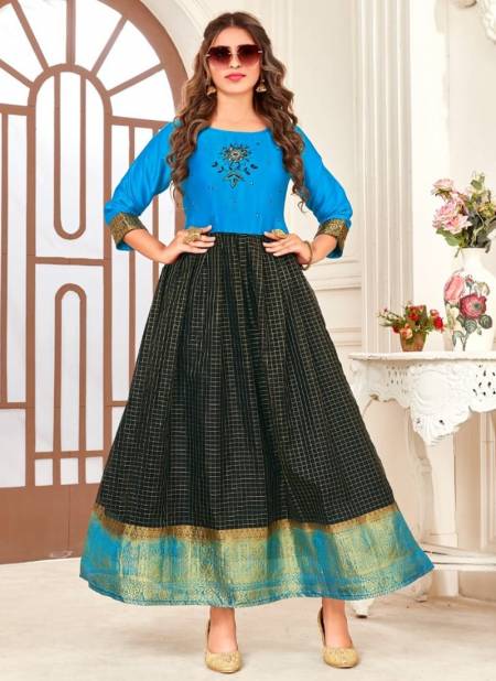 Blue And Black Colour Hoor Rahul NX New latest Designer Ethnic Wear Pure Organza Anarkali Kurti Collection 1008